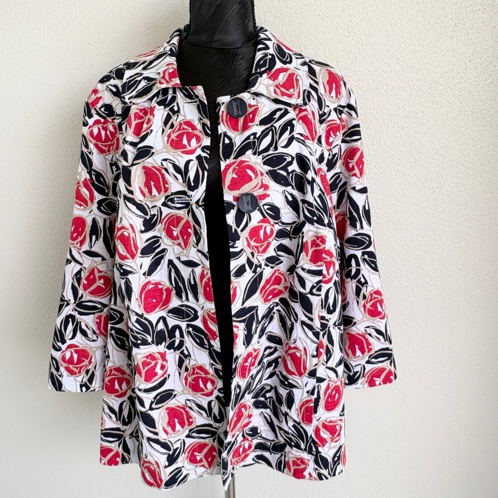 Koret Floral Jacket Rose Print Cotton, Women 18W Red Black